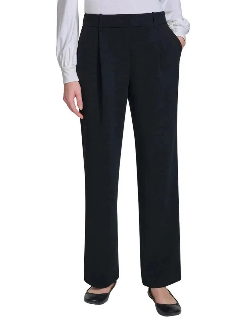 NWT DKNY Wide Leg Pants Women's High Rise Pull On Office Trousers Size 12 Black